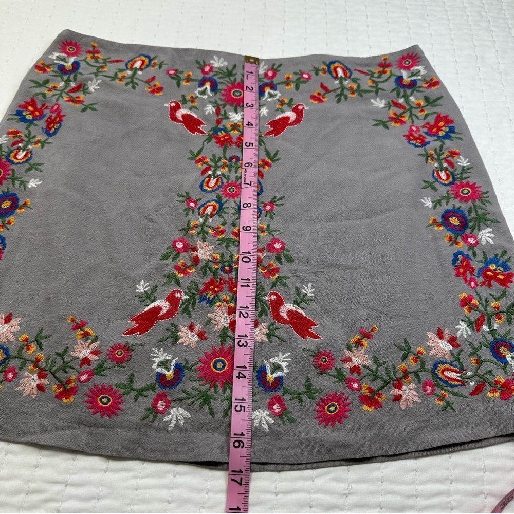 Altar'd State Gray Mini Skirt with Colorful Floral Embroidery Size L - Picture 5 of 15